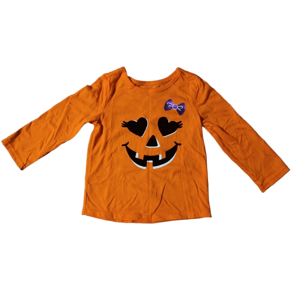 Girl's T-Shirt Pumpkin Jack-o'-lantern Orange Black Long Sleeve Halloween 12M